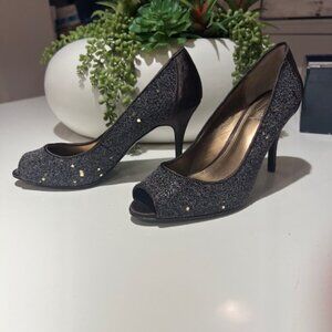 M by Marinelli Formal Sparkly Open Toe Pumps Color: Chocolate Size: 6.5